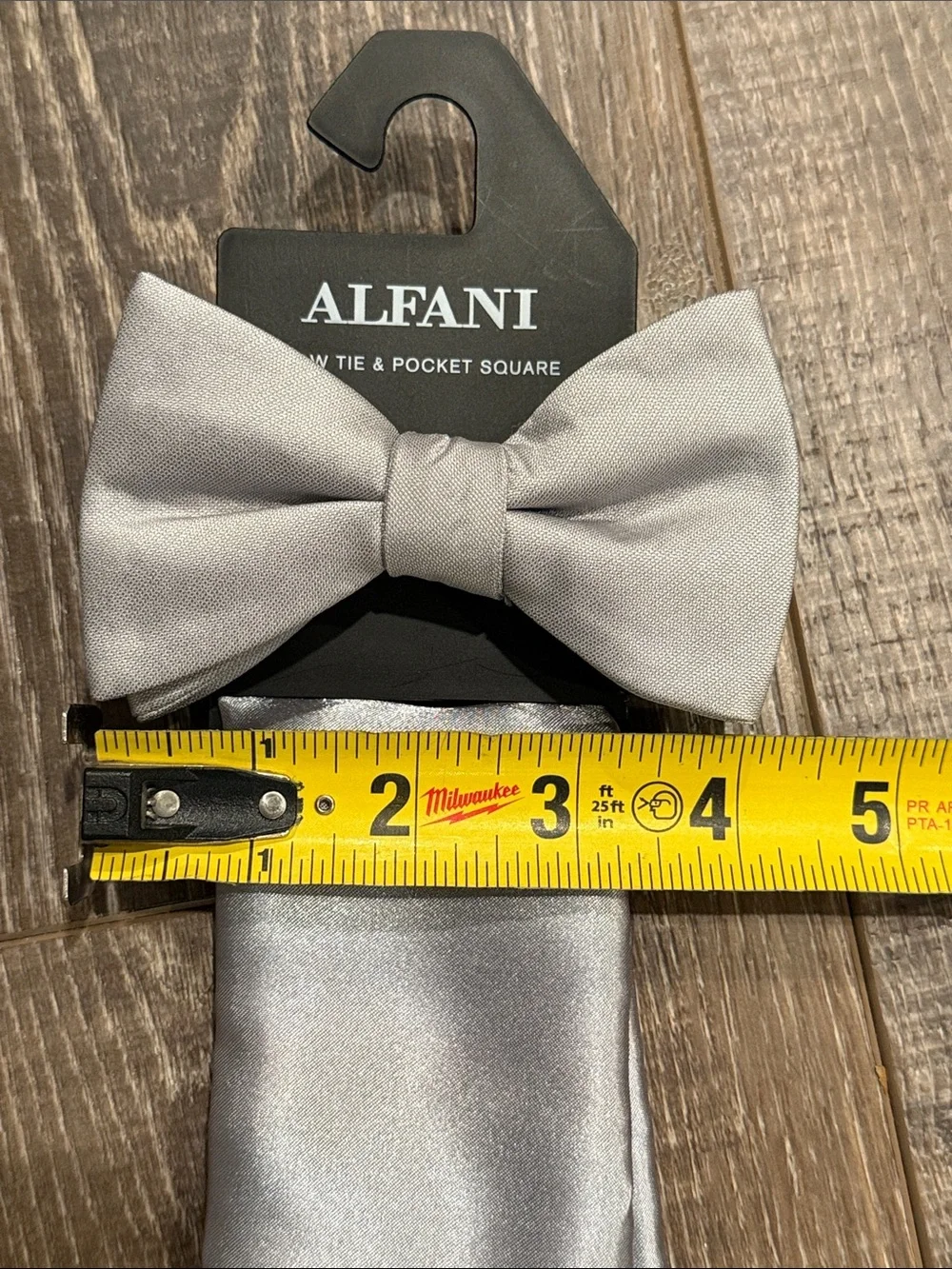Alfani Light Silver Satin Bow Tie & Pocket Square Set